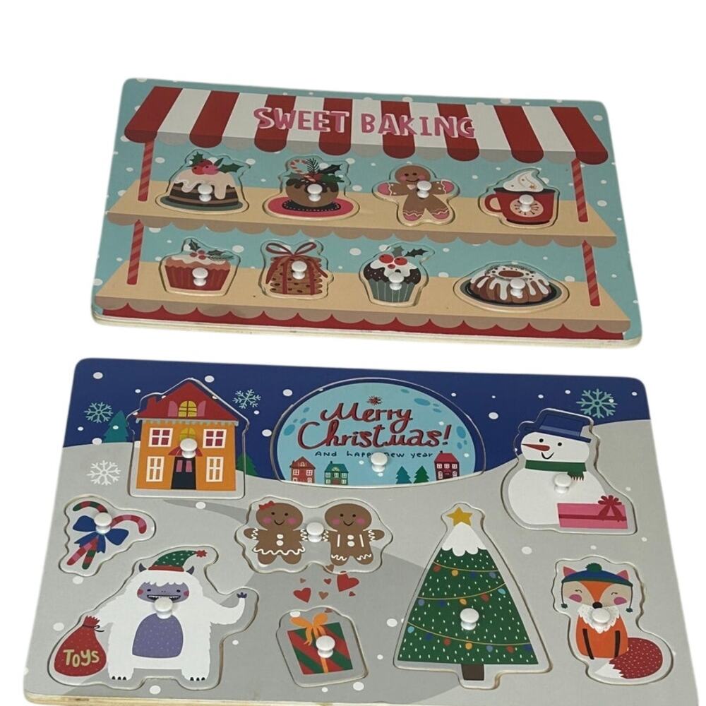 Two Christmas wooden puzzles Sweet Baking & Merry Christmas 12x9
